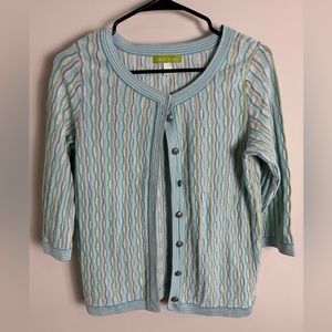 Sigrid Olsen Silk Blend Multi Colored Striped Shimmer Button Up Cardigan M